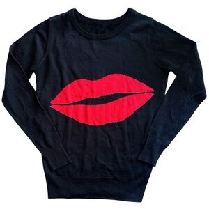 Vintage Black Sweater with Red Lips Fall Pinup Retro Marylin Monroe Medium